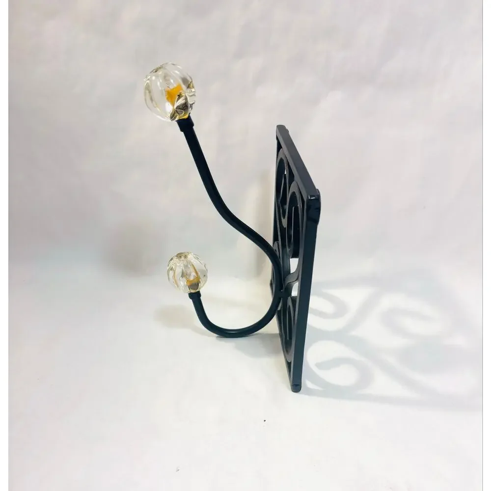 Set of Black Metal Decorative Wall Hooks w/ Vintage style Crystal Tips